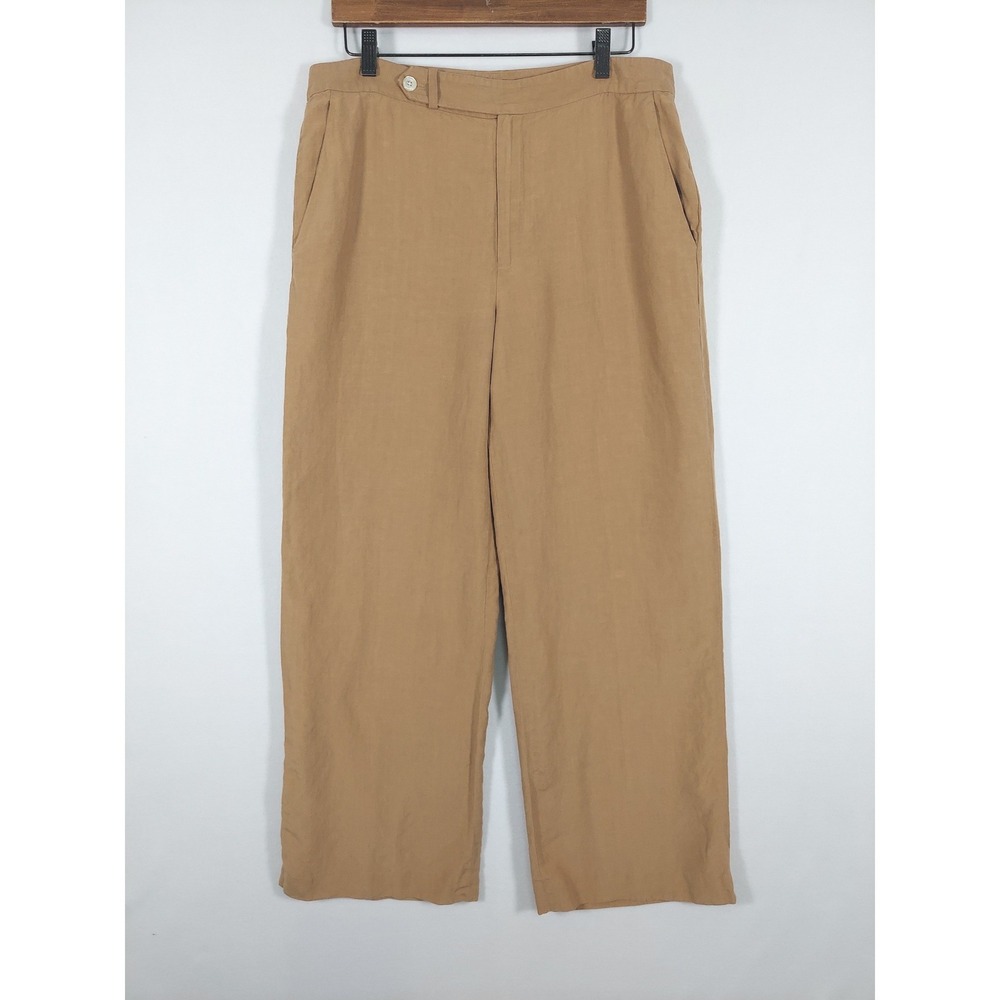 Lauren Ralph Lauren Linen Silk Pleated Dress Pants Wide Leg Trousers Camel 12